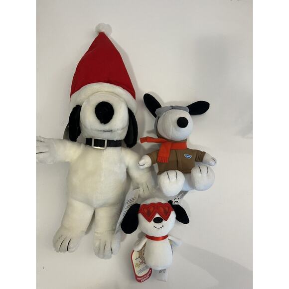 SNOOPY PLUSH TRIO *SOME TAGS* Santa Christmas Heart Glasses ITTY BITTY Metlife - Picture 7 of 7